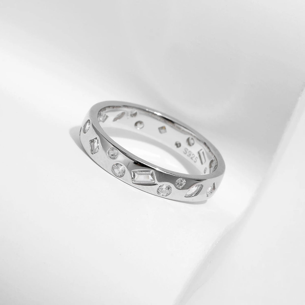 💍✨ MODIAN Geometric CZ Eternity Band – 925 Sterling Silver