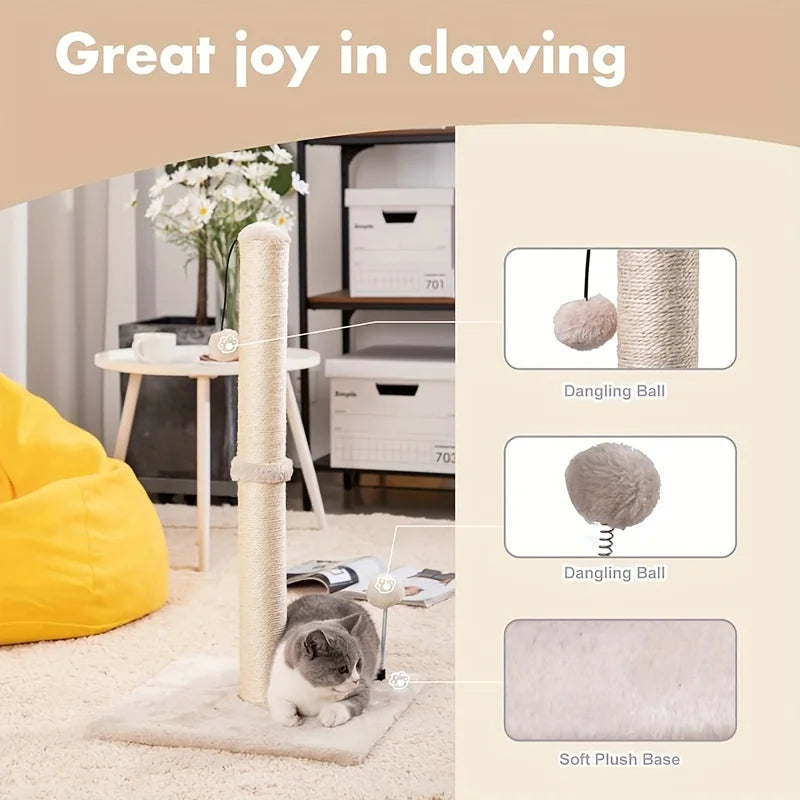 🐾🌳 34-Inch High Premium Sisal Cat Scratching Post with Hanging Ball