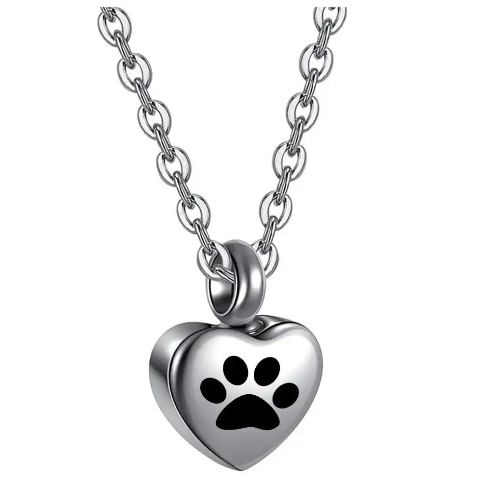 🖤🐾 Stainless Steel Small Heart Pet Paw Urn Necklace 💖 | Memorial Ashes Keepsake Pendant Charm for Pets 🌈