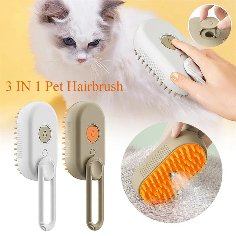 ✨ 3‑in‑1 Pet Electric Steam Brush | Cat & Dog Cleaning Spray Massage Grooming Comb | Retractable Handle | USB Rechargeable Hair Removal Beauty Brush