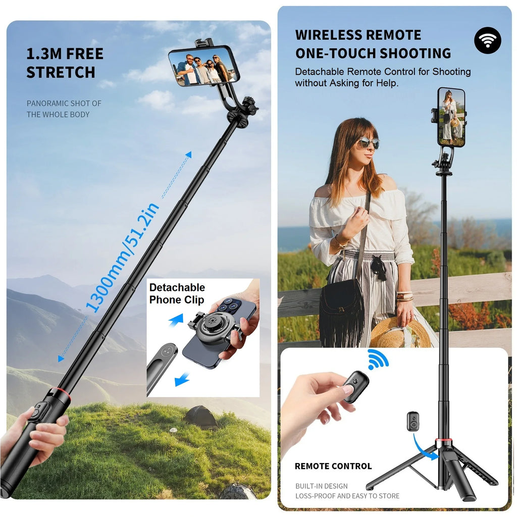 Magnetic Selfie Stick Tripod 51" – MagSafe Compatible Phone Stand