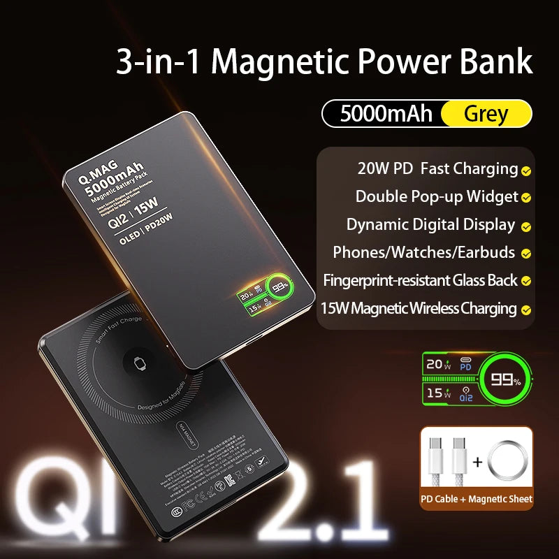 Magnetic Wireless Power Bank 5000/10000mAh | Fast Charging External Battery for iPhone 12‑17 Pro, Apple Watch & AirPods 🔋