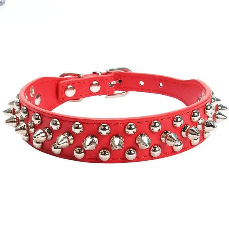 Adjustable Spiked Dog Collar 🐶 PU Leather Punk Studded Pet Collar for Small Dogs & Cats