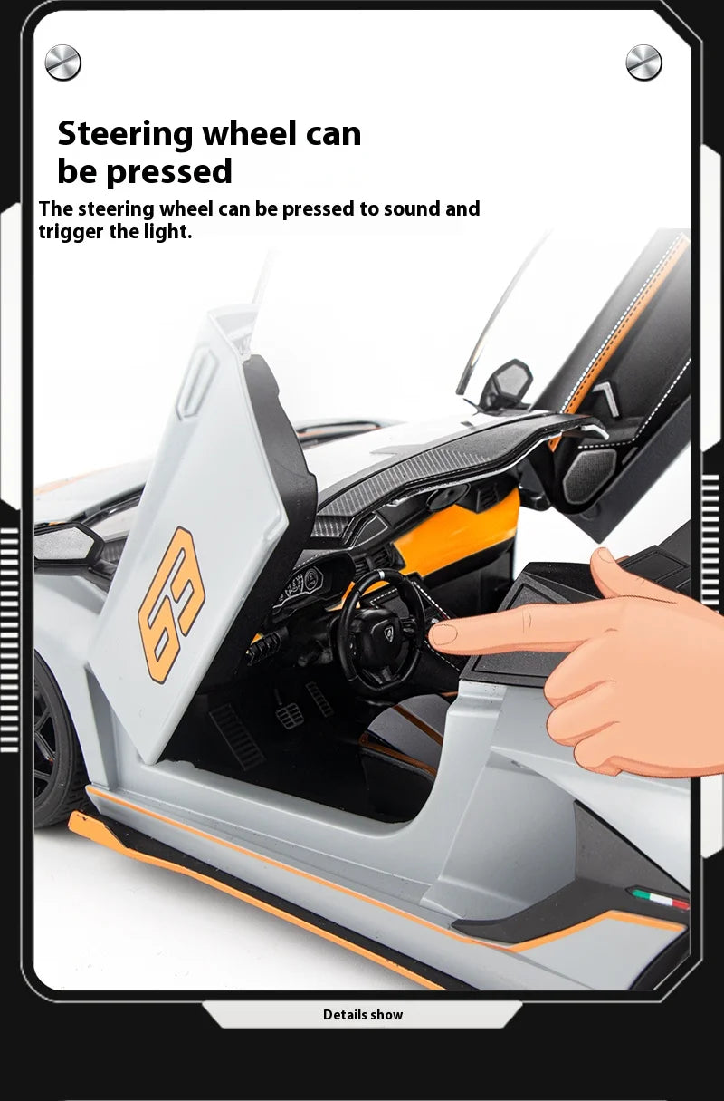 1:18 Scale SVJ63 Alloy Car Toy Model with Sound & Light Effects – Diecast Supercar Collection
