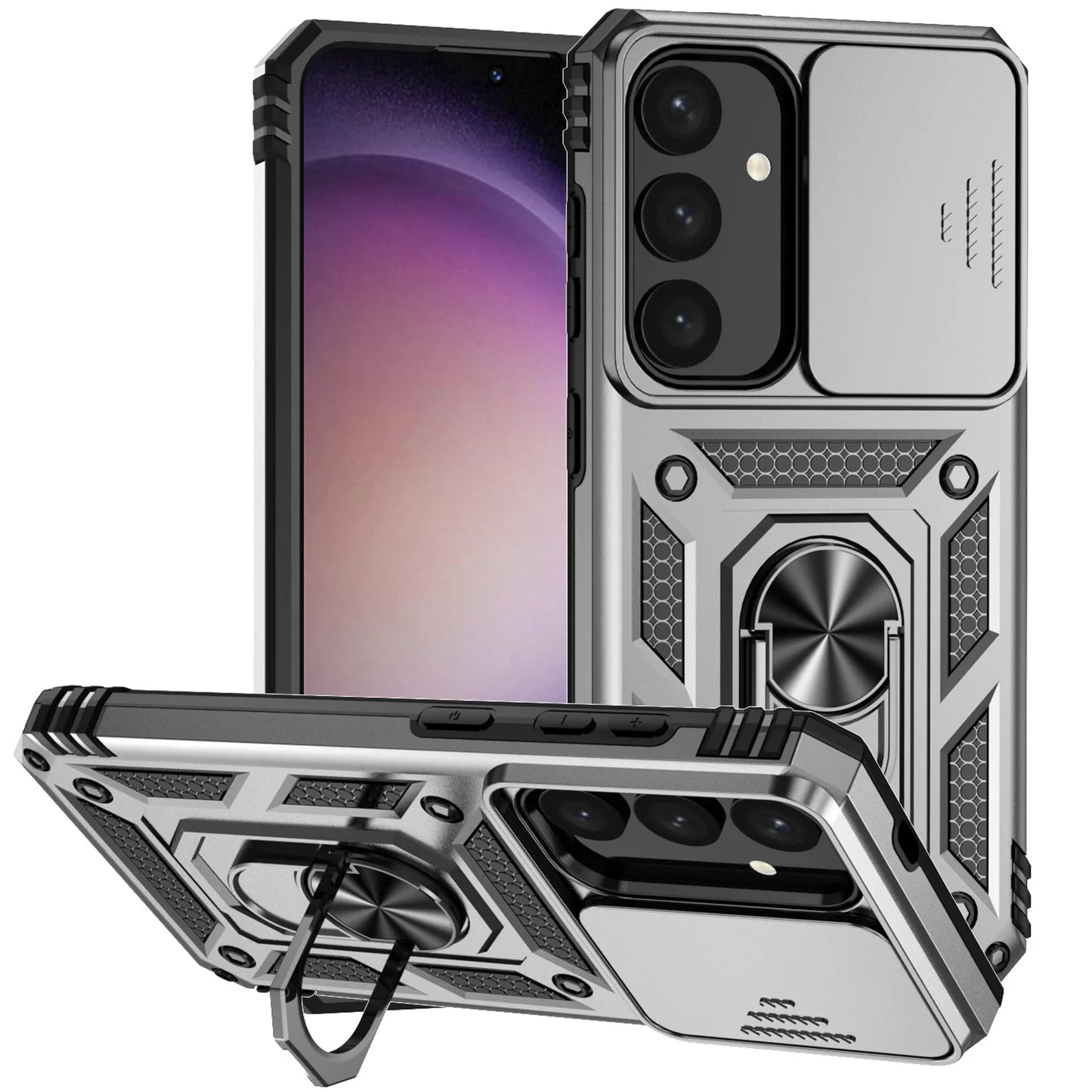 Luxury Armor Case with Ring Holder & Slide Camera Cover for Samsung Galaxy S Series
