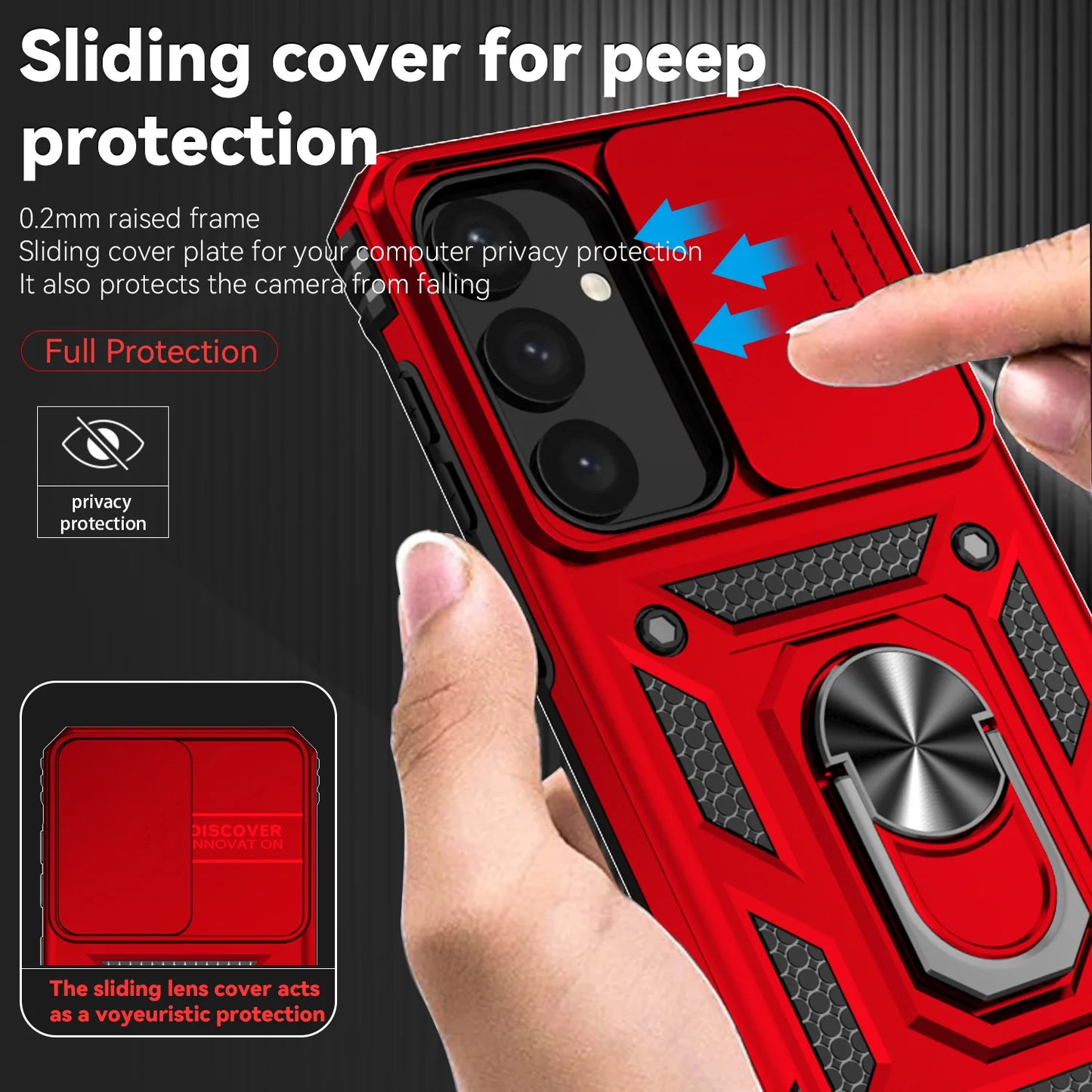 Luxury Armor Case with Ring Holder & Slide Camera Cover for Samsung Galaxy S Series
