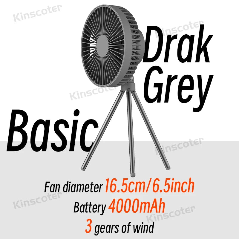 🌬️🔋 Rechargeable Camping Fan 4000mAh / 10000mAh – LED Light & Power Bank