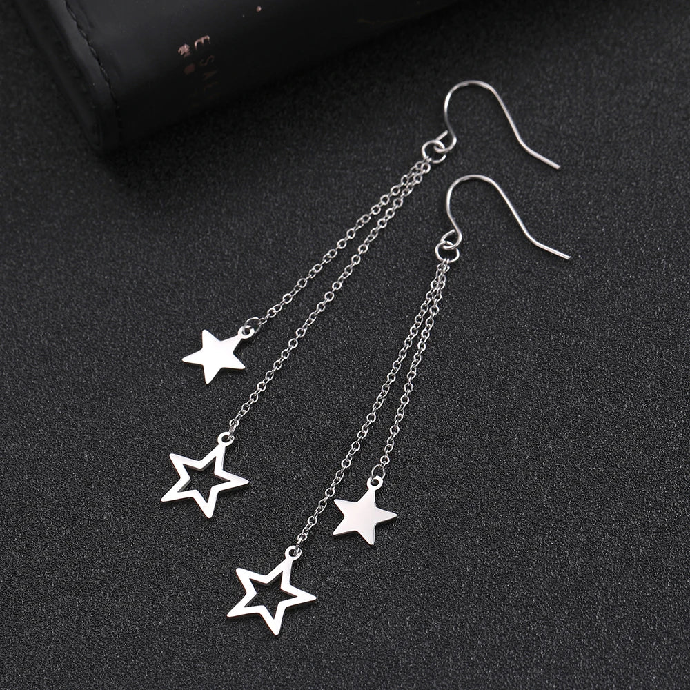 ⭐ Teamer Star Moon Pendant Tassel Earrings ✨ | Stainless Steel Dangle Earrings for Women & Girls 💕 | Korean Trendy Jewelry Valentine’s Day Gift 💝