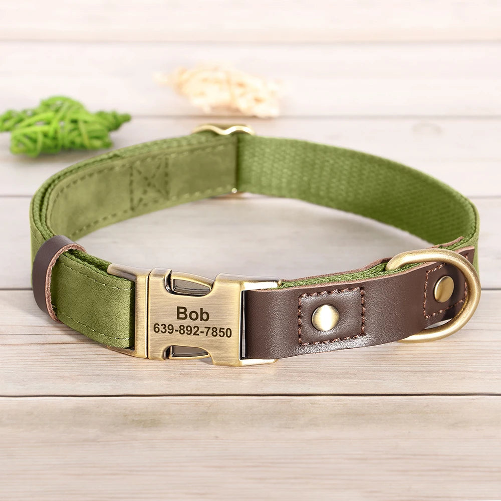 🐾 Customized Dog Collar | Durable PU Leather + Nylon | Engraved Pet ID Necklace 🐶 | Adjustable Metal Buckle for Small, Medium & Large Dogs (Pug, Pitbull, Chihuahua, Terrier) ✨