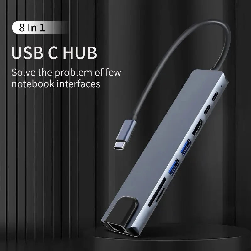 🔗💻 8-in-1 USB-C Hub – 4K HDMI Docking Station with RJ45 & PD