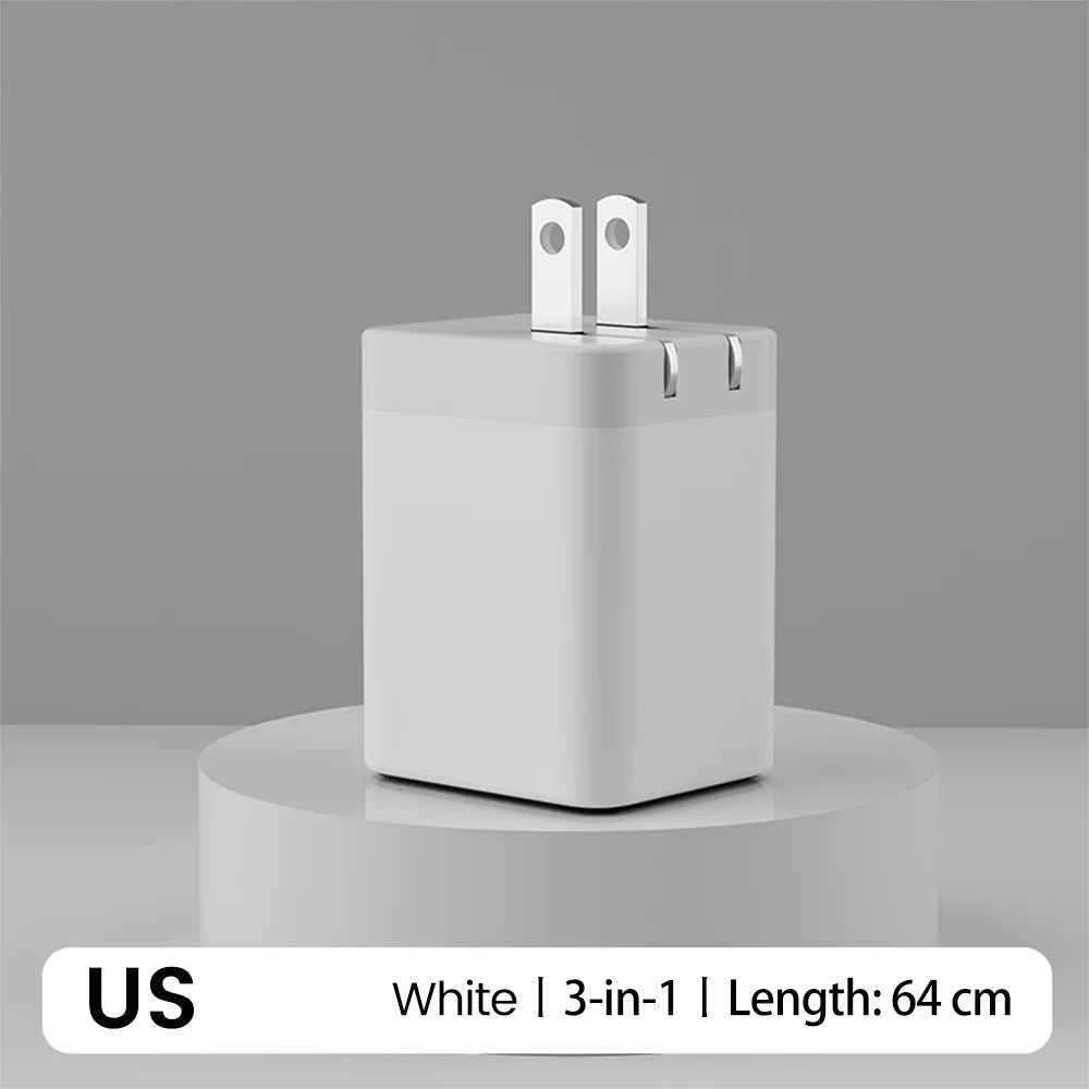 🔌 3-in-1 USB-C 120W Fast Charging Wall Adapter with Retractable Cable ⚡ | Dual Device Smart Charger for iPhone, Samsung & Google Pixel | Compact, Stylish & Travel-Ready