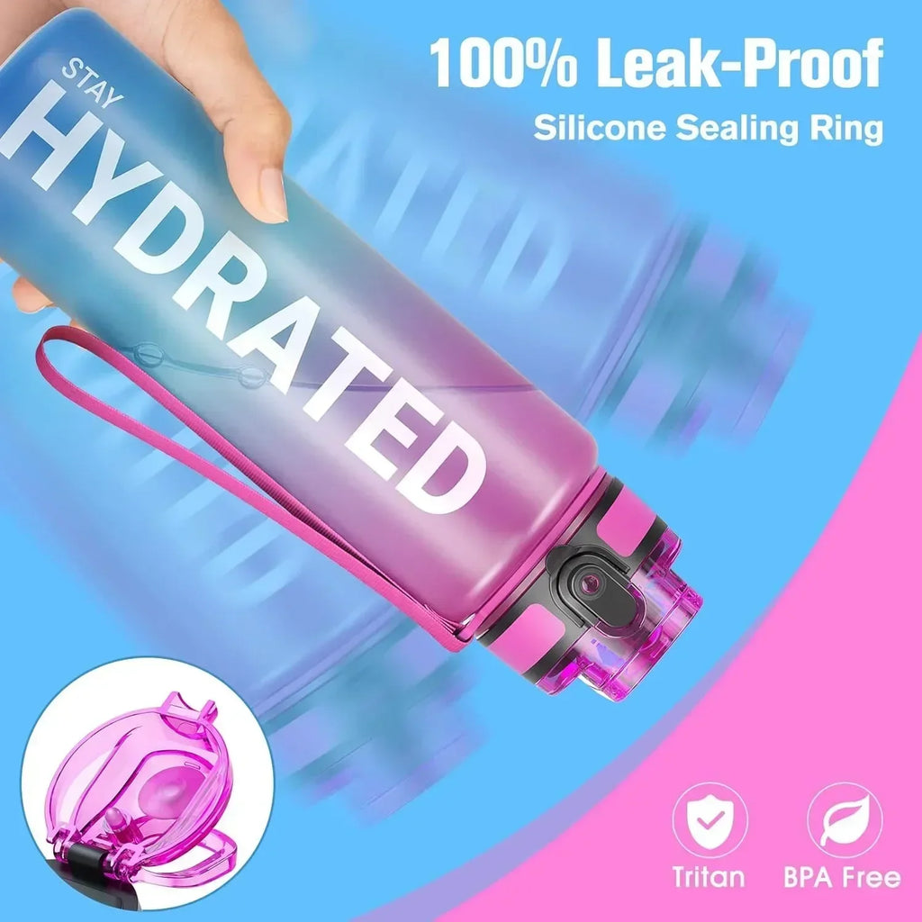 💧🔥 32oz Motivational Water Bottle – Leakproof Sport Travel Bottle