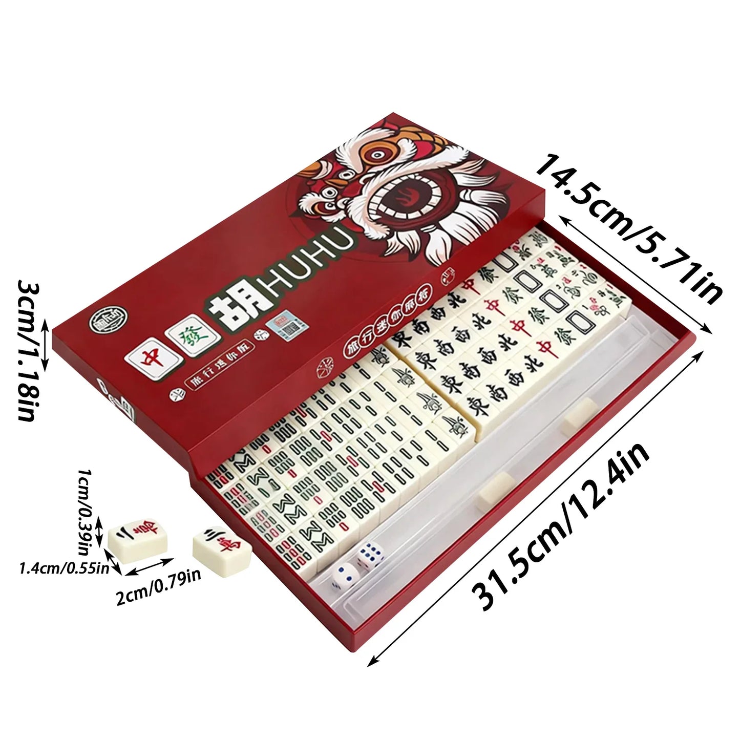 Mahjong Classic Traditional Chinese Set – Portable 144‑Tile Mahjong Game | Travel Table Game Set with Racks & Dice | Durable Acrylic Tiles | Chinese & American Mahjong for Home, Parties & Gifts