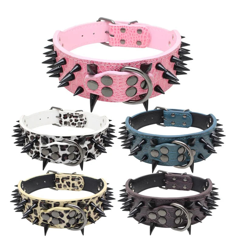 Spiked Dog Collar 🦴 Anti-Bite PU Leather Rivet Collar for Large Dogs