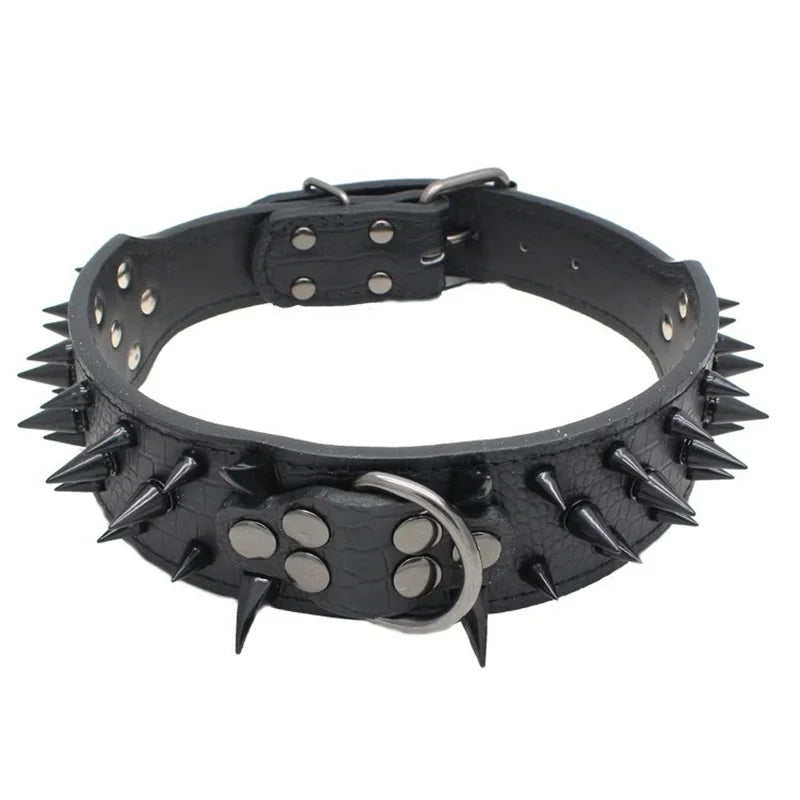 Spiked Dog Collar 🦴 Anti-Bite PU Leather Rivet Collar for Large Dogs