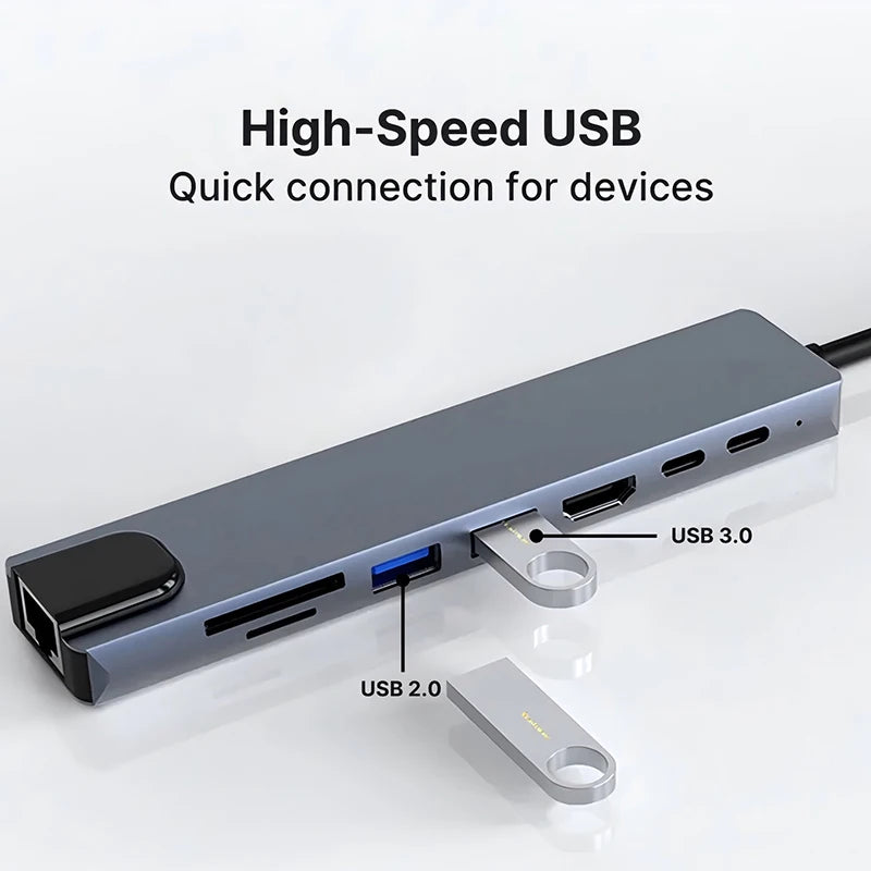 🔗💻 8-in-1 USB-C Hub – 4K HDMI Docking Station with RJ45 & PD