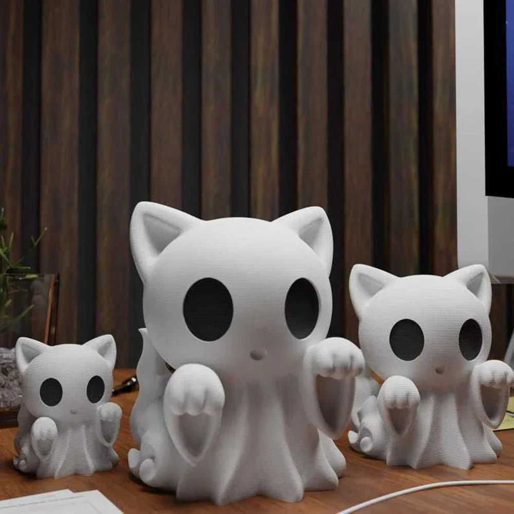 Halloween Kitten Ghost Figurine – Cute 3D Desktop Décor