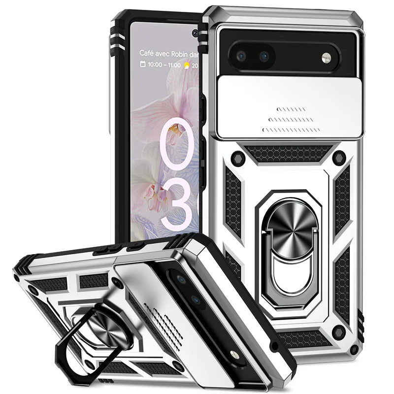 Slide Camera Armor Case with Magnetic Ring Holder for Google Pixel