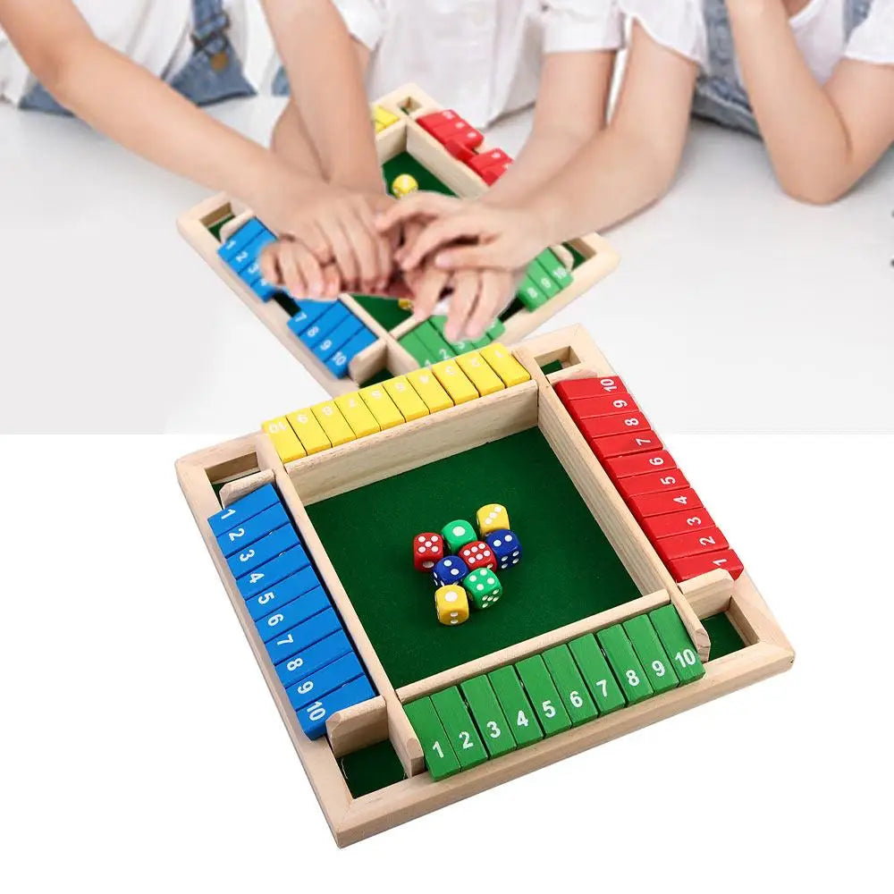 Arithmetic Dice Board Game Four-Sided Flip Card Games Box Dice Toys Wooden Flaps Dices 4 Players Party Number Game Board Games