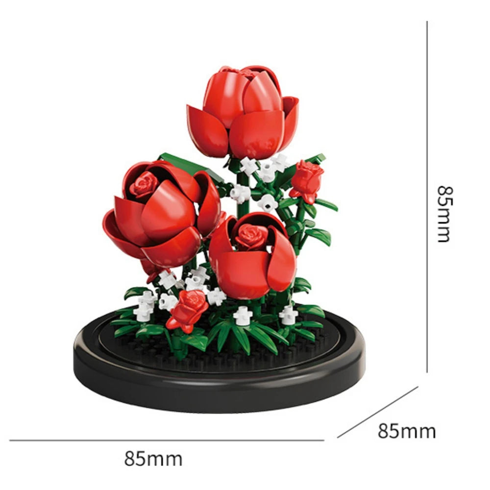 🌸🧱 Potted Plant Micro Building Blocks – Simulation Lily & Rose Flower Assembling Brick Model for Kids & Home Décor