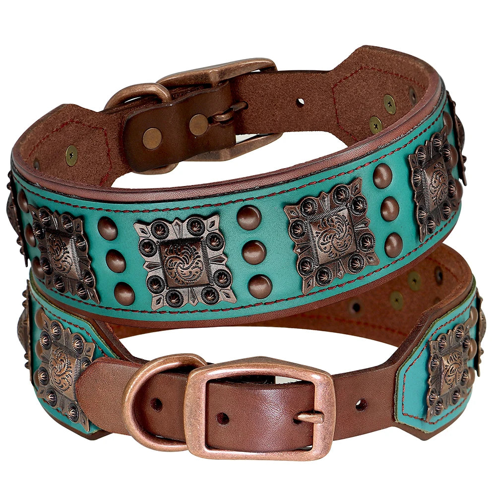 🐕🛡️ Spiked Leather Dog Collar – Heavy Duty Adjustable
