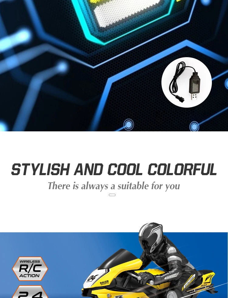 1/10 RC Motorcycle 4CH Drift Racing High Speed Remote Control Motorcycles 35 Meters Electric Off-Road Model Toys for Boys Child