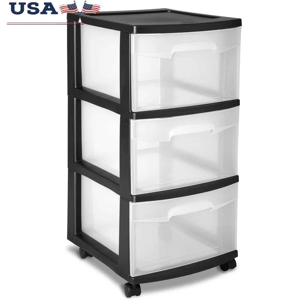 🗄️✨ 3 Drawer Plastic Storage Cart with Clear Drawers | Rolling Organizer with Wheels 🚗 | Portable Storage Solution for Bedroom, Kitchen & Bathroom