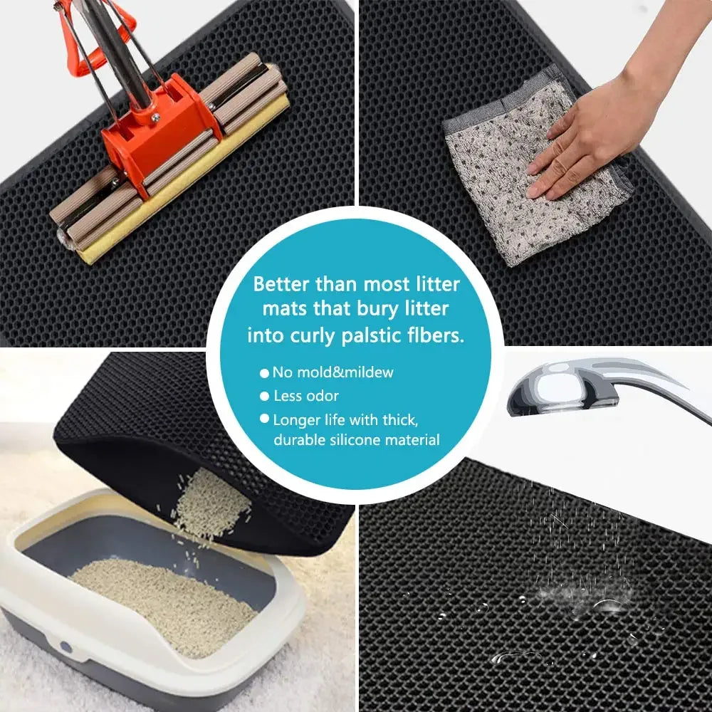 🐱🧼 Double Layer Waterproof Cat Litter Mat – Non-Slip & Washable