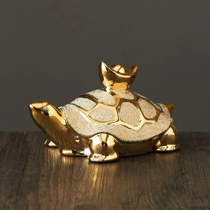 🐢✨ Golden Money Turtle Ceramic Ornament 💛 | Gold-Plated Wealth Symbol Home Décor 🏡 | Lucky Living Room & Foyer Decoration Housewarming Gift