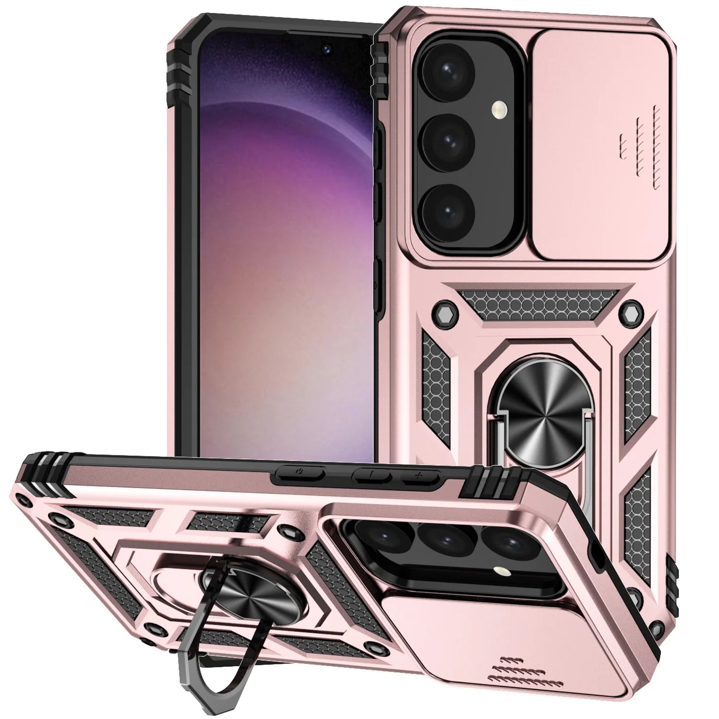 Luxury Armor Case with Ring Holder & Slide Camera Cover for Samsung Galaxy S Series