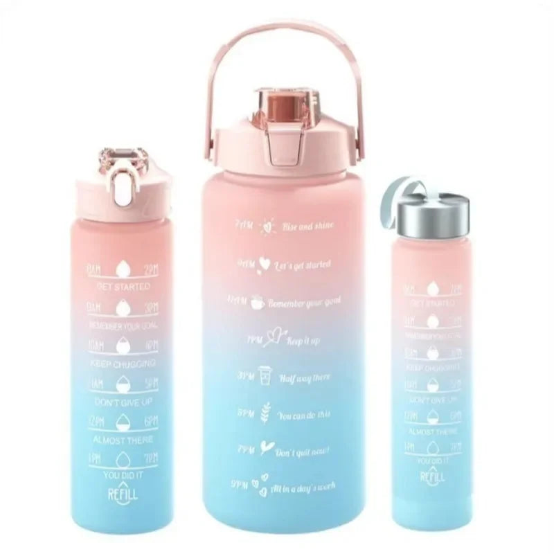 3PCS Gradient Sports Water Bottle Set (300ML / 900ML / 2L) – Leakproof Straw Fitness Bottle 💧✨