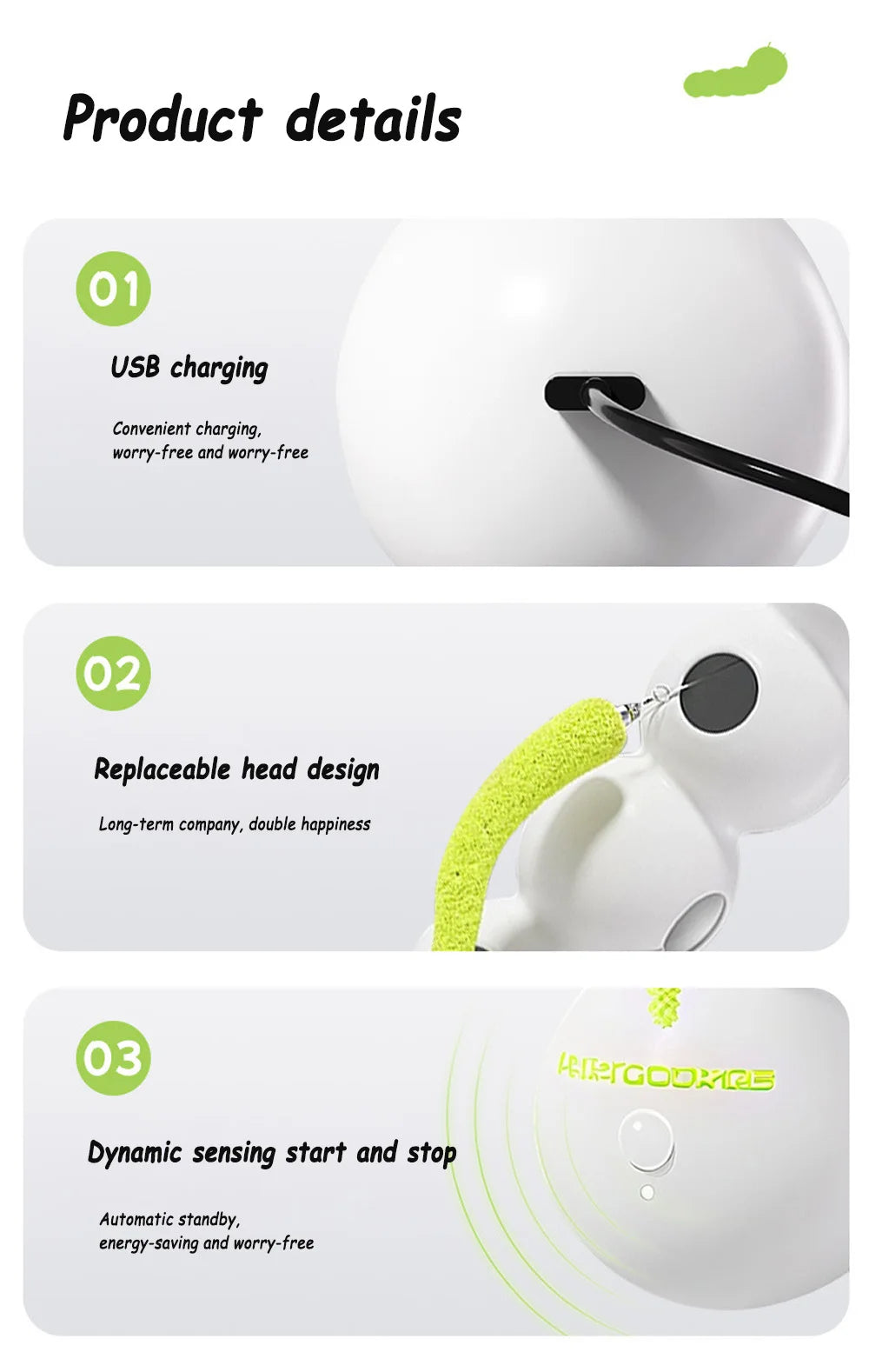 🐛🐾 Caterpillar Interactive Cat Toy – Motion Activated Wack-A-Worm