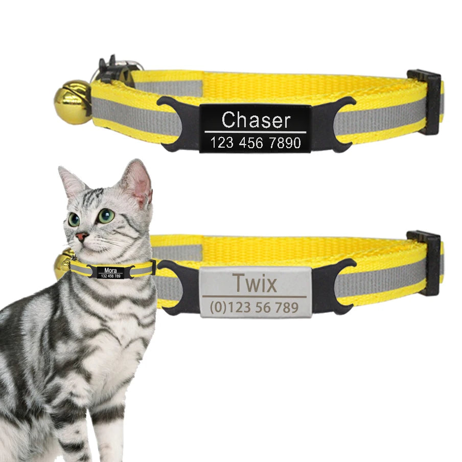 🐱✨ Reflective Adjustable Cat Collar – Personalized ID Free Engraving