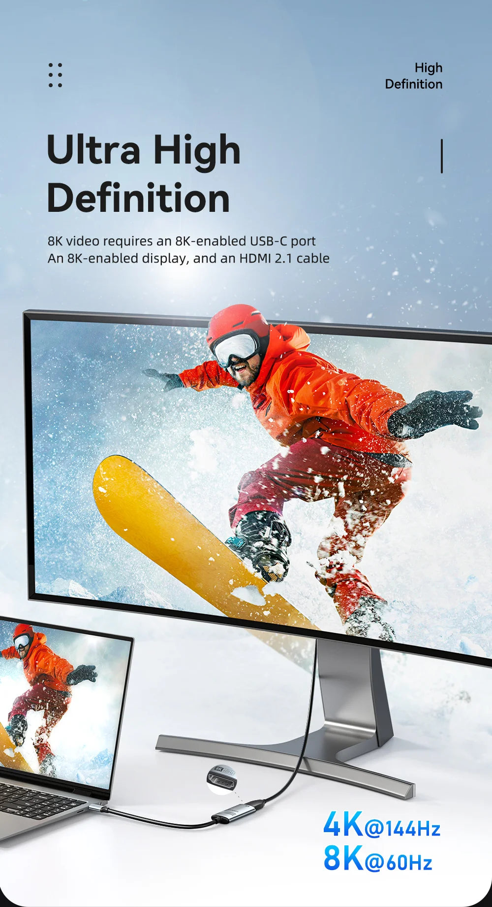 📺🔗 Essager HDMI to USB-C Adapter – 8K@60Hz / 4K@120Hz High-Speed Converter