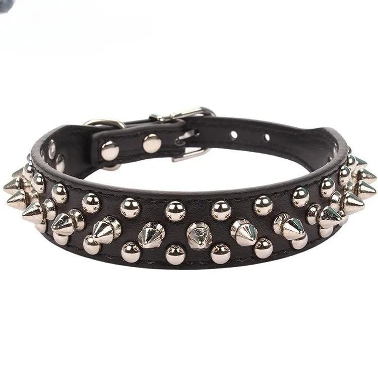 Adjustable Spiked Dog Collar 🐶 PU Leather Punk Studded Pet Collar for Small Dogs & Cats