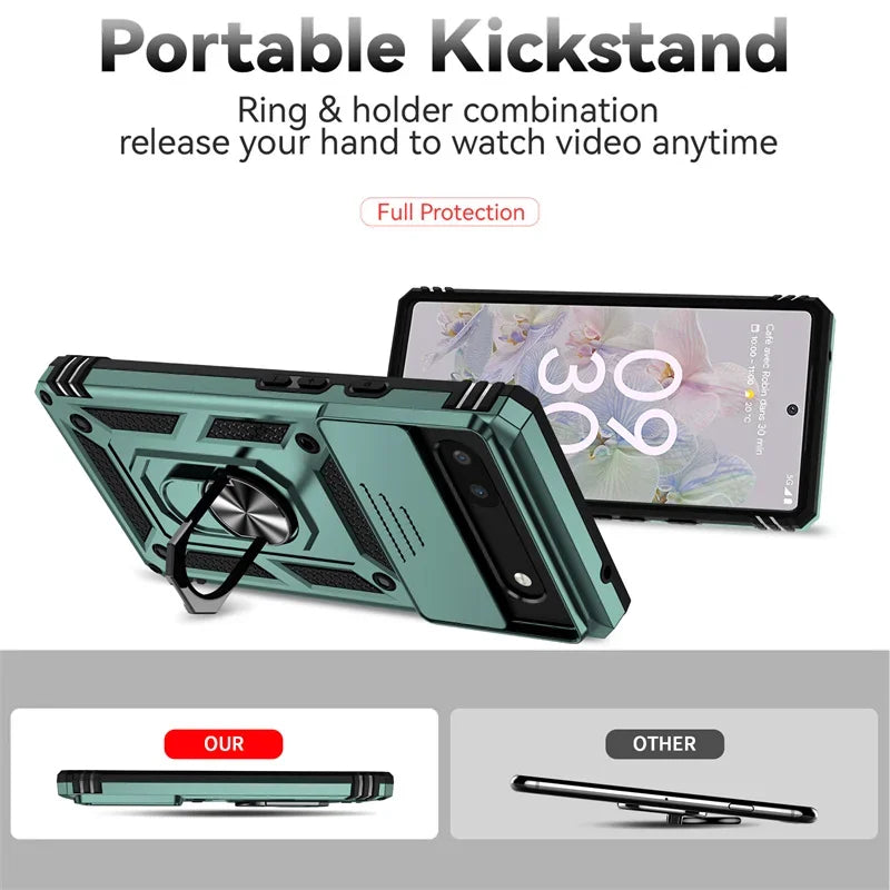 Slide Camera Armor Case with Magnetic Ring Holder for Google Pixel