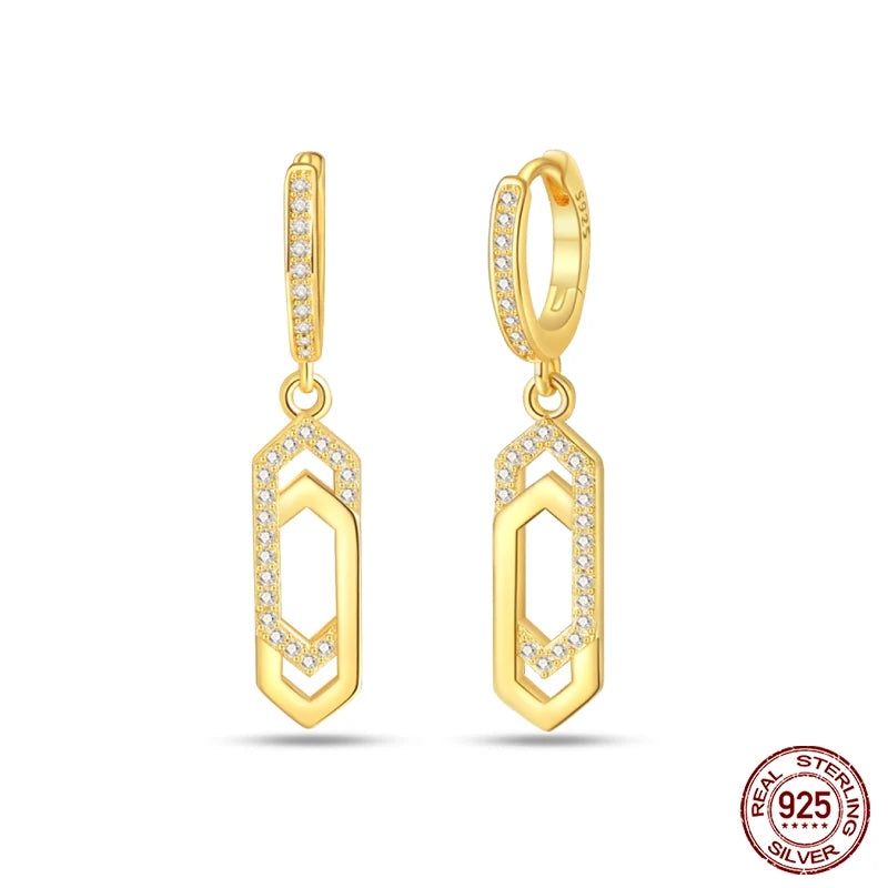 🌙⭐🐝 925 Sterling Silver Star Moon Bee Pendant Earrings ✨ | Gold-Tone Sparkling Zircon Luxury Earrings for Women 💎 | Wedding & Engagement Jewelry Gift 👰