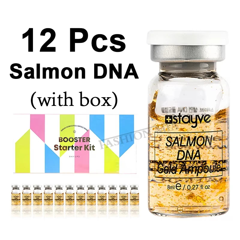 ✨💛 Korean BB Cream Glow Salmon DNA Gold Ampoule – 8ml Skin Booster Serum Starter Kit for Moisturizing & Rejuvenation