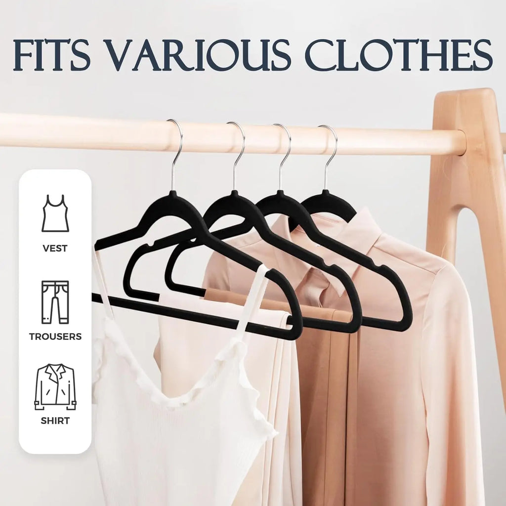 👗✨ Velvet Clothes Hangers Non-Slip (2–60 PCS) | Sturdy Drying & Storage Hangers 🖤 | Wardrobe Organizer Hangers for Bedroom & Closet