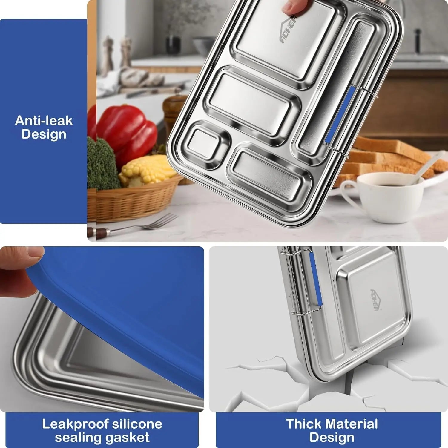 🥪✨ Stainless Steel Leakproof Bento Lunch Box | Food-Safe Compact Lunch Container 🍱 | Sandwich Friendly Lunch Box for Kids & Adults