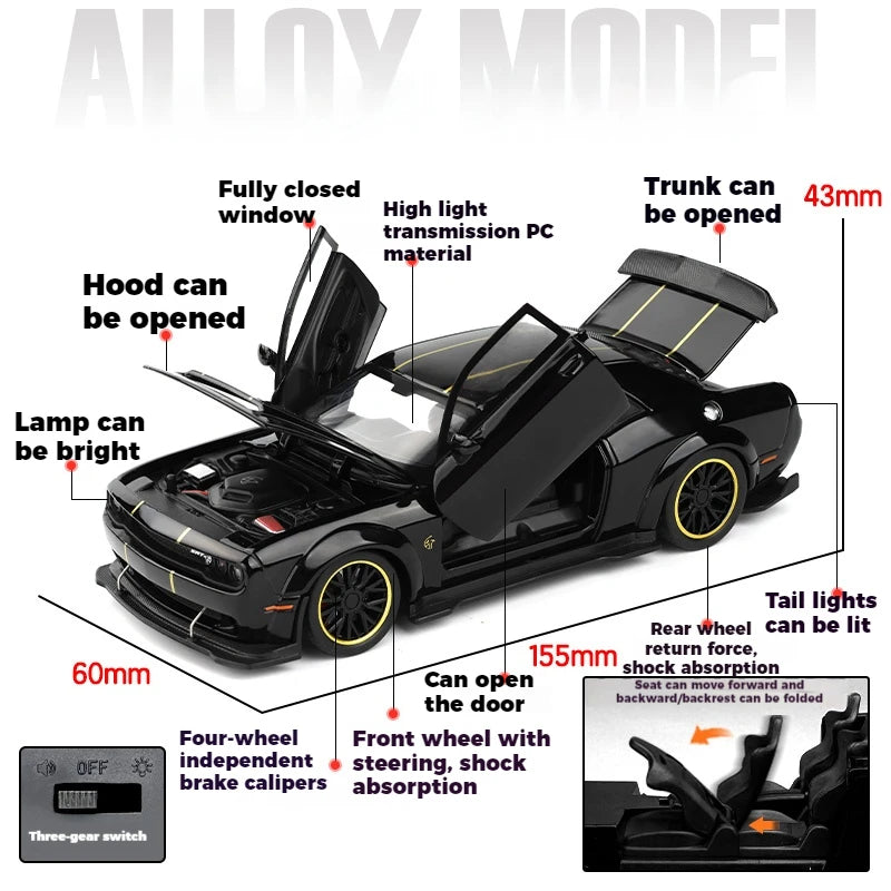 1:32 Dodge Challenger SRT Hellcat Redeye V8 Alloy Metal Diecast Model American Muscle Sports Car Collection For Hobby Decor