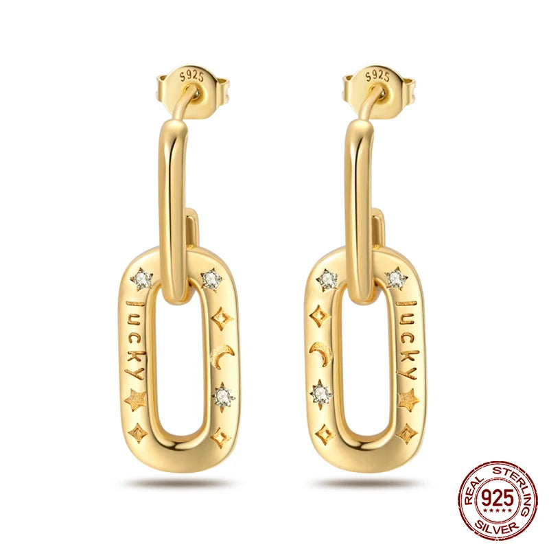 🌙⭐🐝 925 Sterling Silver Star Moon Bee Pendant Earrings ✨ | Gold-Tone Sparkling Zircon Luxury Earrings for Women 💎 | Wedding & Engagement Jewelry Gift 👰