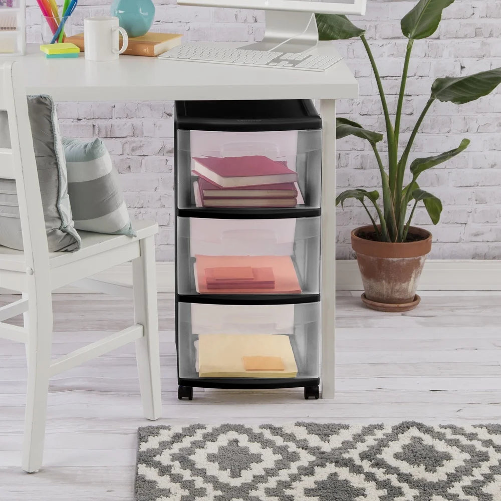 🗄️✨ 3 Drawer Plastic Storage Cart with Clear Drawers | Rolling Organizer with Wheels 🚗 | Portable Storage Solution for Bedroom, Kitchen & Bathroom