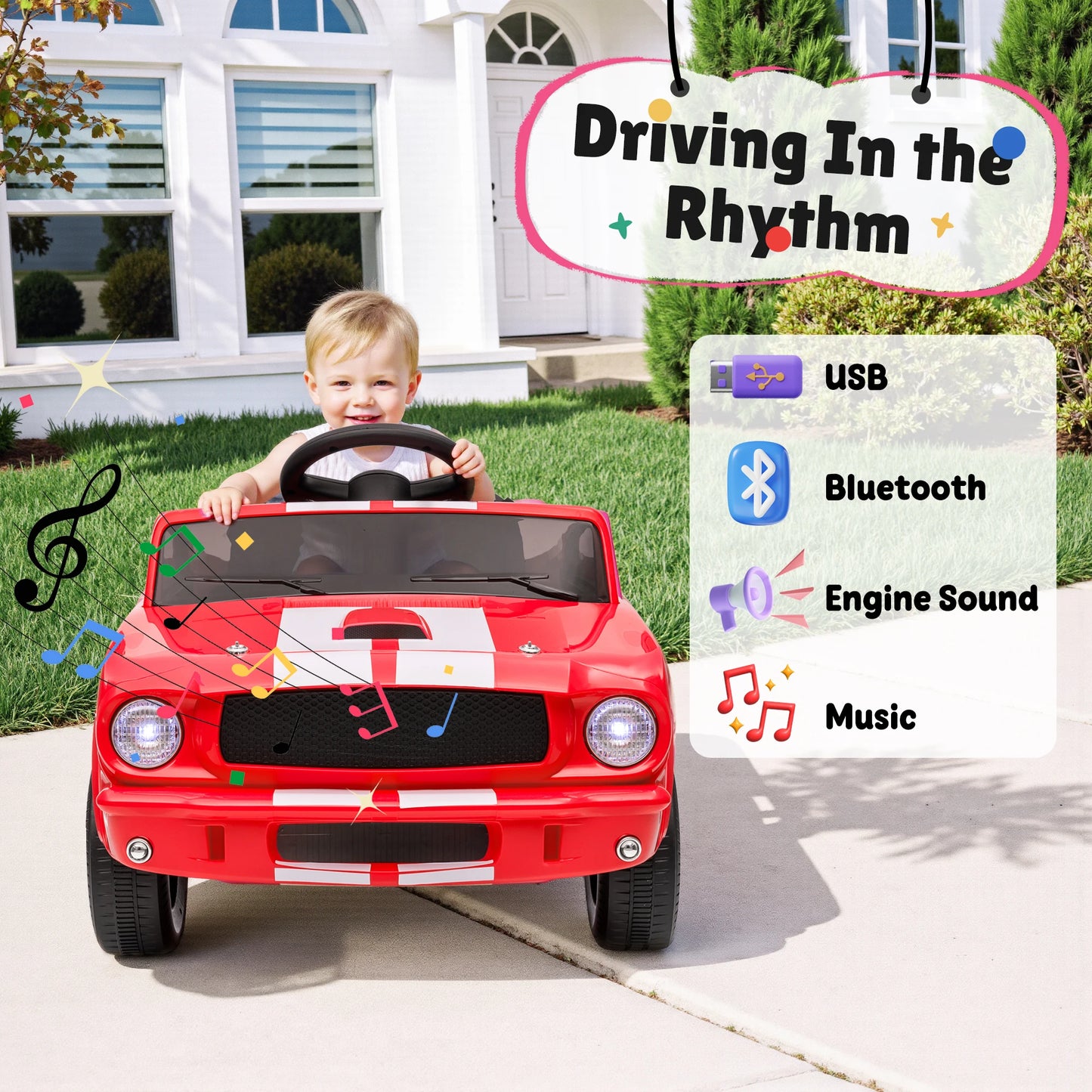 Shelby GT350 Kids Electric Car 12V 2WD W/ Parent Remote Control & Safety Belt - All-Terrain Ride-On Toy - Per