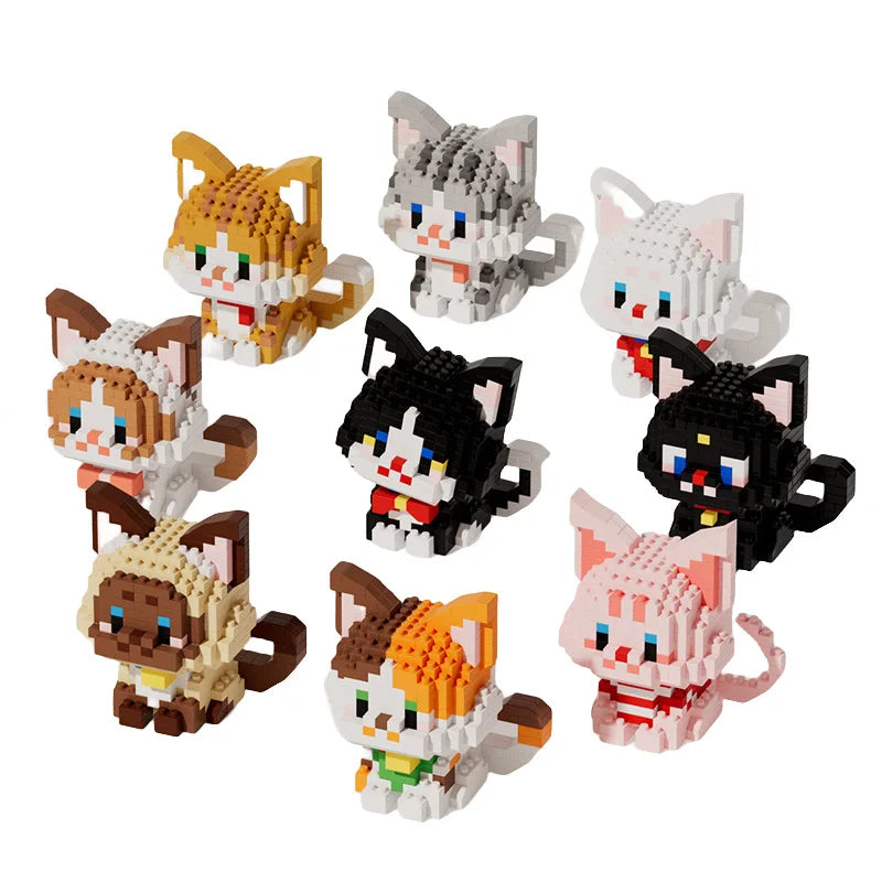 🐱🧱 Cute Pet Cat Micro Particle Building Blocks – Orange & Black Cat DIY Assembly Puzzle Toy for Kids