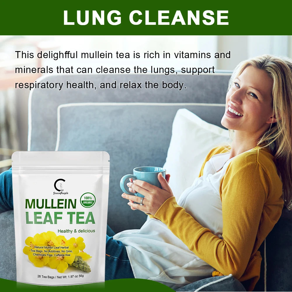 🌿 Mullein Leaf Tea Bags – Caffeine-Free Herbal Tea for Lung & Respiratory Wellness (28 or 60 Bags)