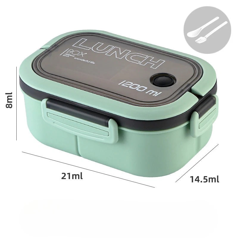 🍱✨ 1200ML Double-Layer Lunch Box | Portable Compartment Microwave Food Box 🍴 | Leakproof Camping & Office Meal Container with Spoon & Fork