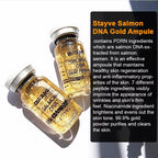Two bottles of Stayve Salmon DNA Gold Ampule with product description text on a white background.
