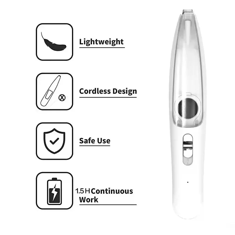 2-In-1 Hair Suction Pet Shaver & Paw Trimmer – Low Noise USB Rechargeable