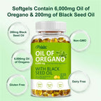 🌿 Oregano Oil Softgels 6000mg + Black Seed Oil 200mg 🌿